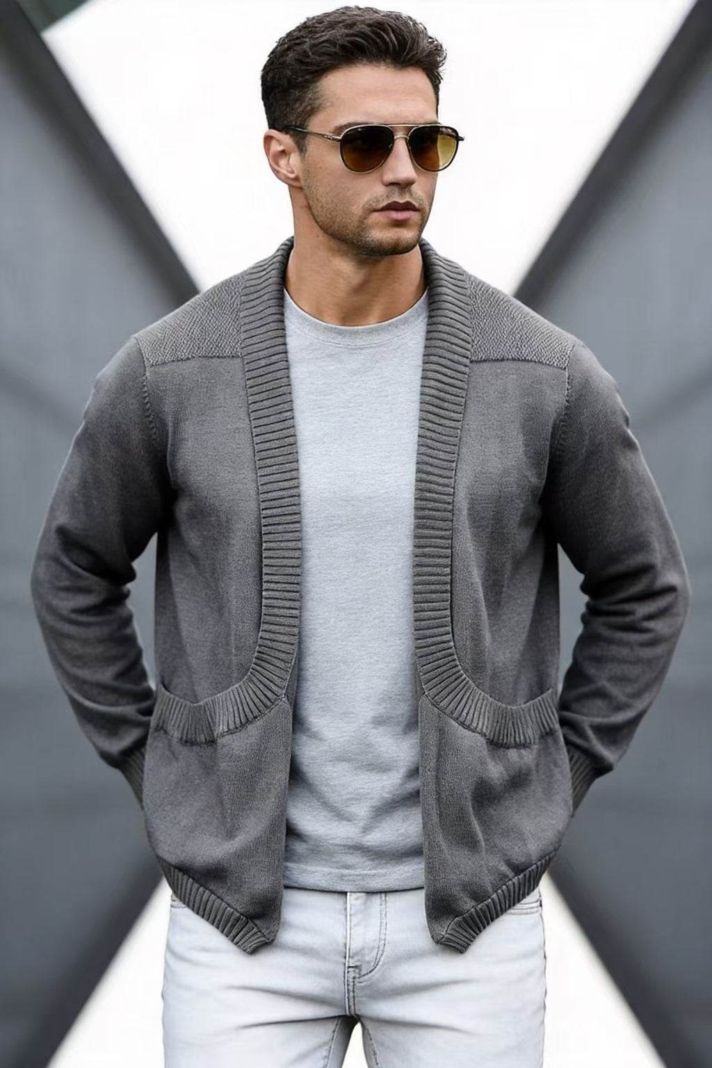 Manteau en mailles châle-châle pour hommes