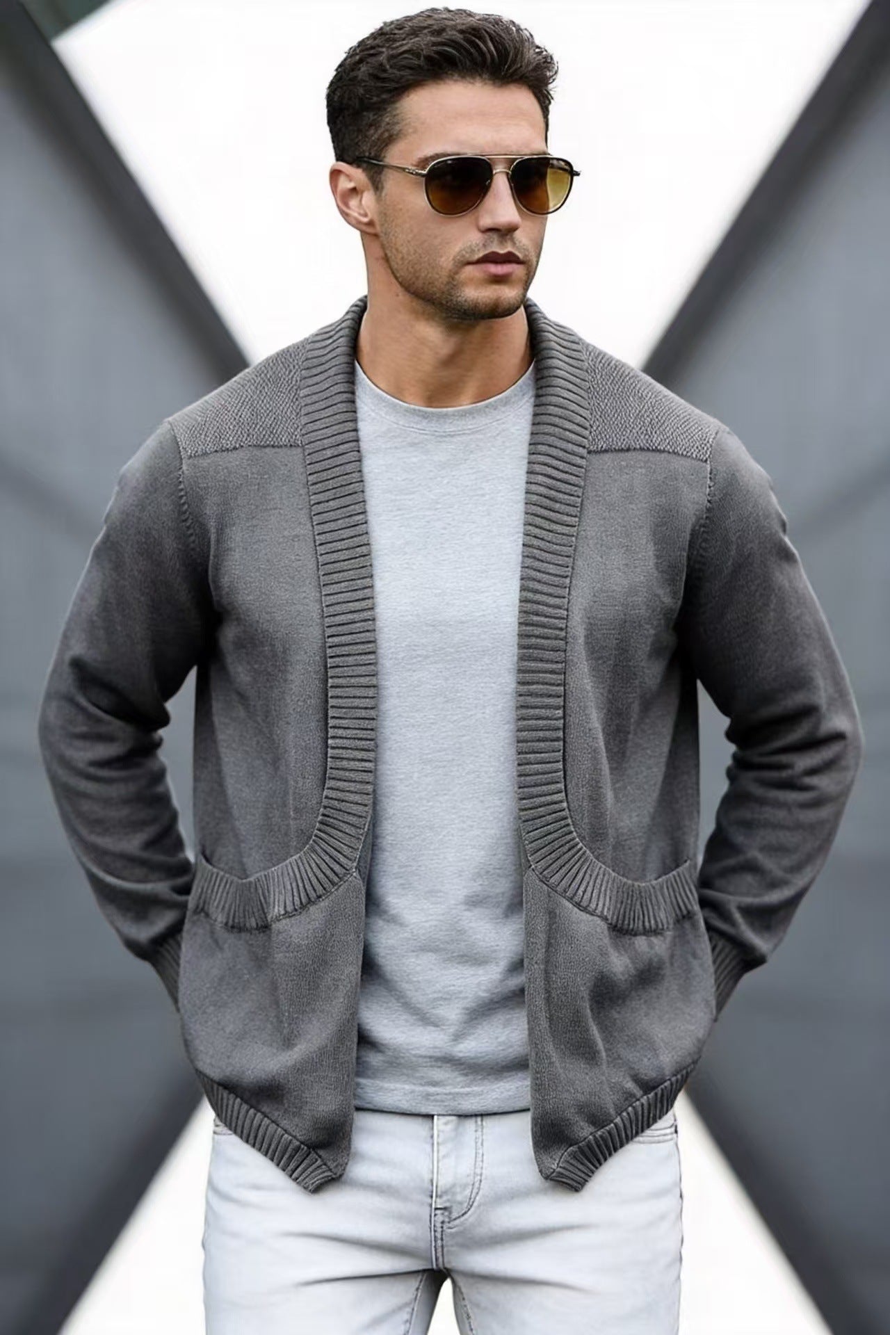 Manteau en mailles châle-châle pour hommes