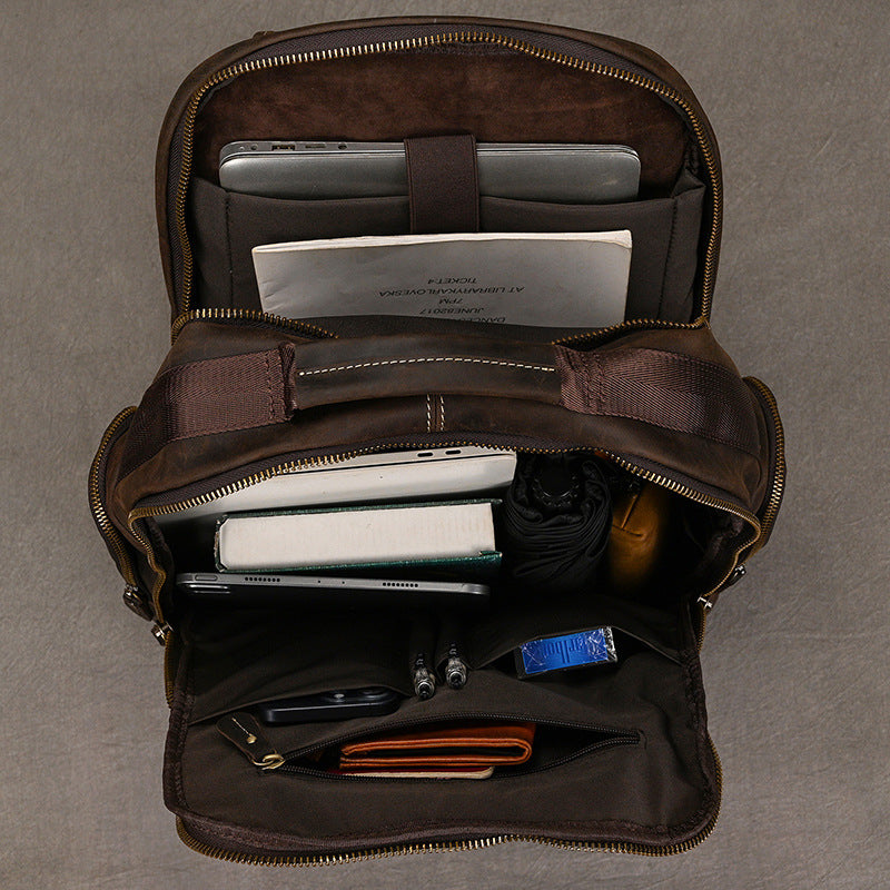 Hommes Retro Saddle-Leather Backpac Grande Capacité Cuir véritable