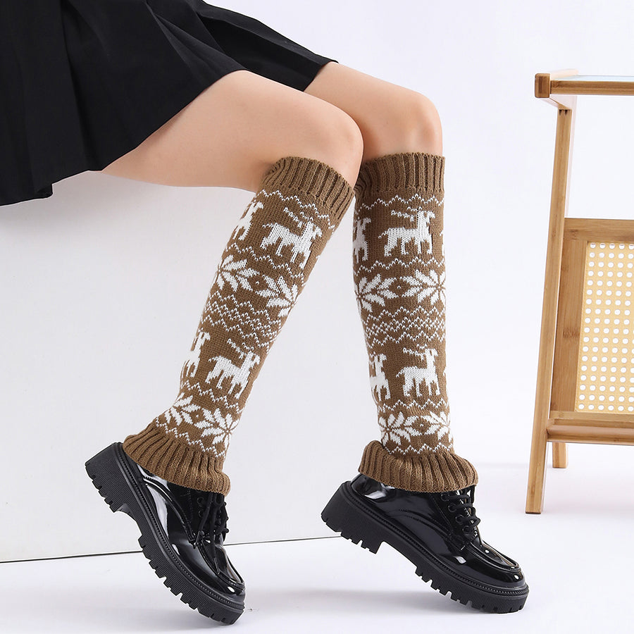 Filles Femmes Automne Hiver Jambe Warmers Reindeer Pattern Longueur genou Leggings Warm Femme Donc