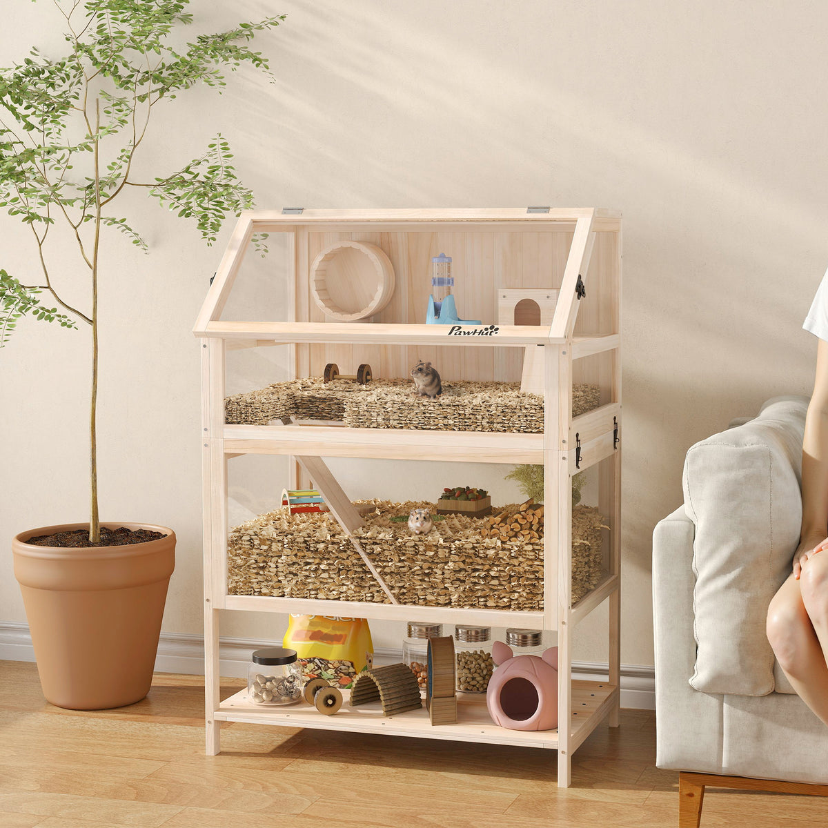 Cage de hamster en bois avec plancher inférieur amovible