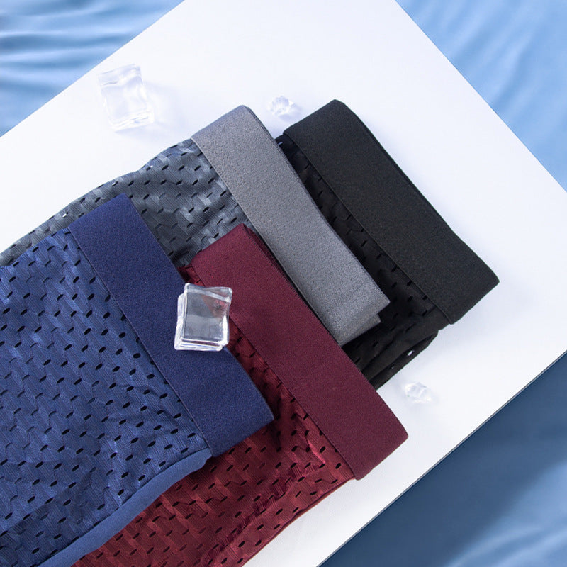 Hommes S Ice Silk Mesh Boxer Slip Respirant Ventilé Micro Mesh Sous-vêtements Lightweight Co