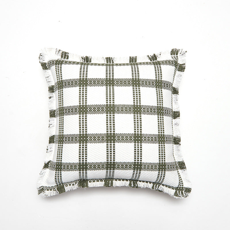 Couvercle d'oreiller à grille en polyester-cotton de style Chanel avec garniture en tassel