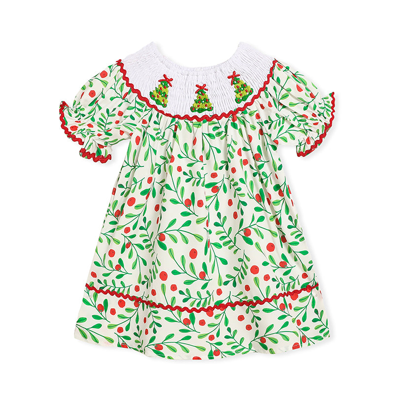 Bébé enfant Bébé Filles Robe de Noël Manche courte Arbre de Noël Brodé Plaid Ca