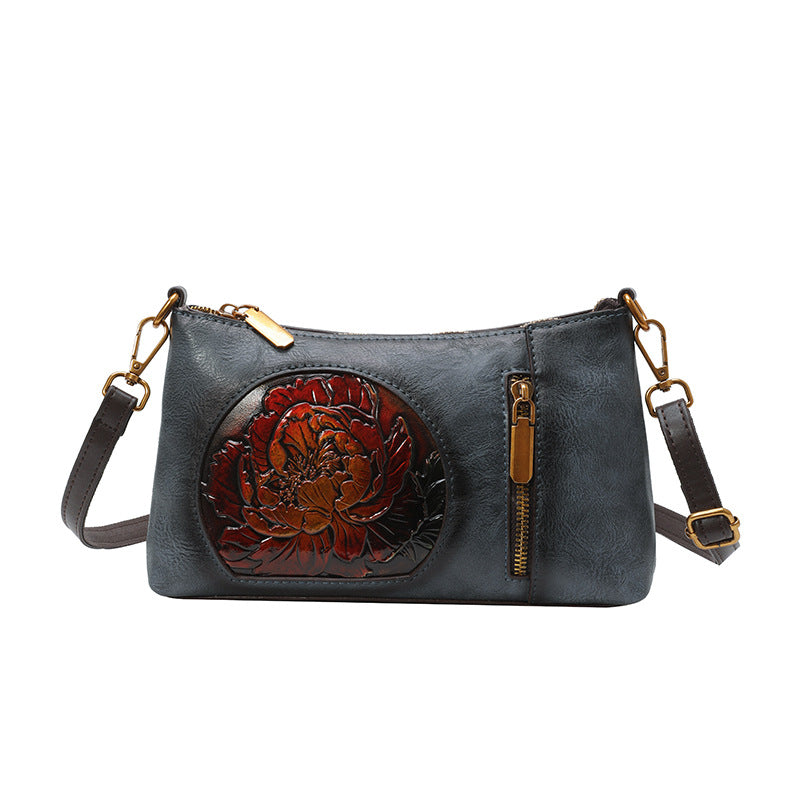 Cuir souple Vintage Ethnic style sac à épaule décontracté en cuir sculpté à la main pour les femmes