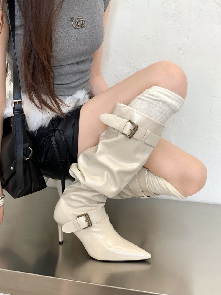 Bottes d'orteil pointu vintage pour femmes Élégantes Bottes de louchage