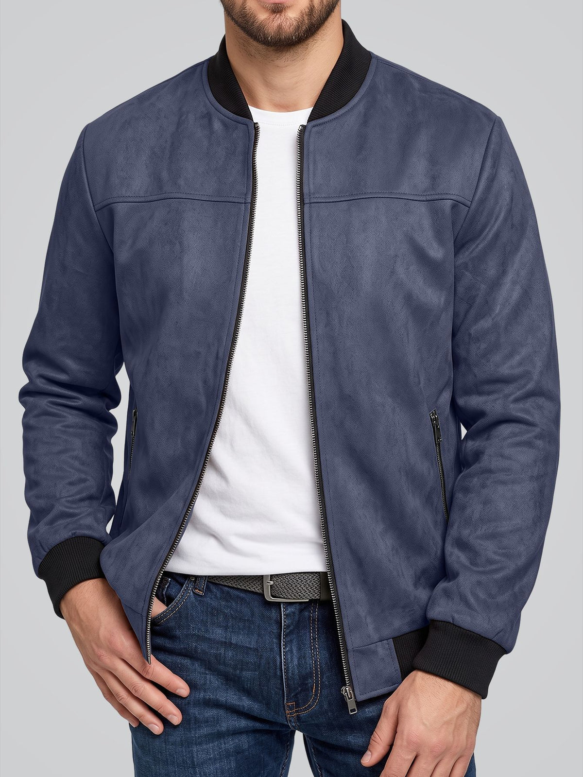 Veste de vol Suede Solid-color Zip-up Vintage Outerwear