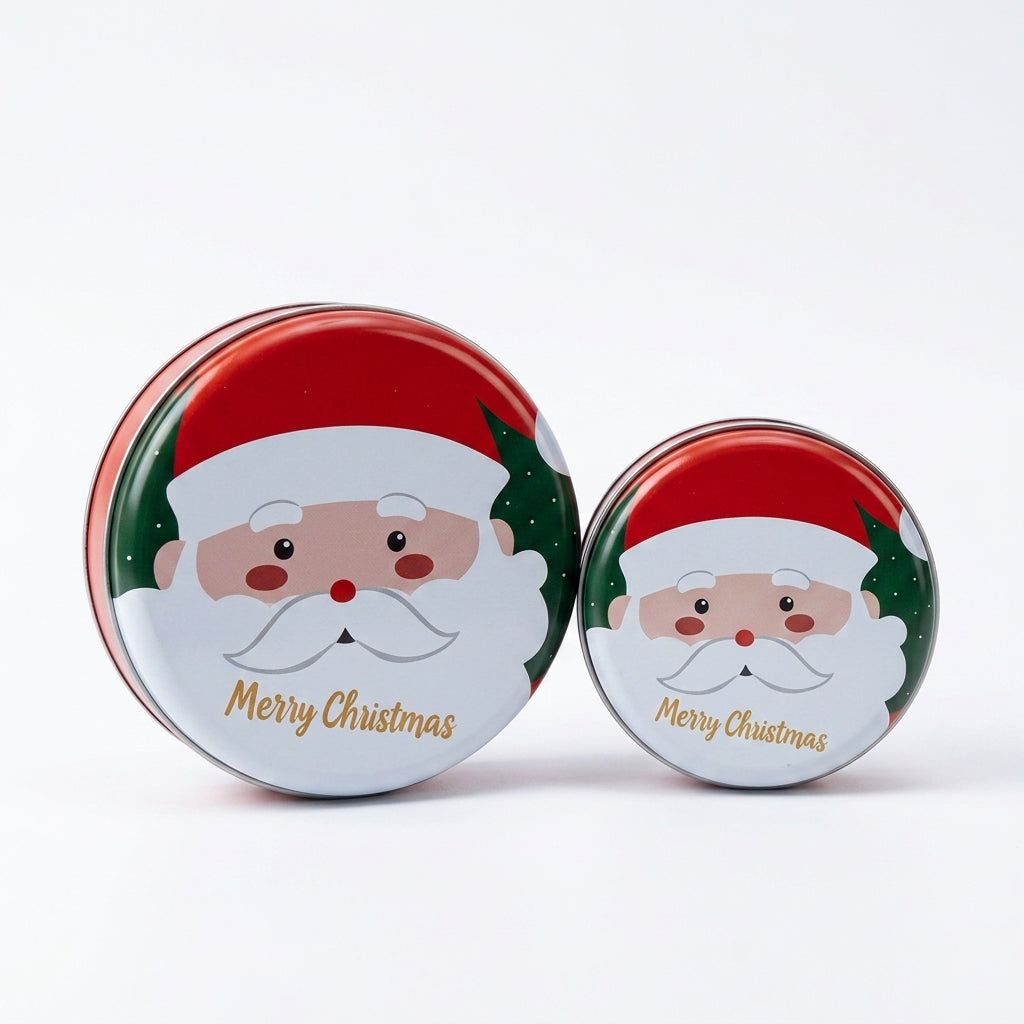 Boîte cadeau en métal rond de Noël Père Noël