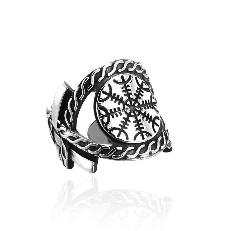 Bague en acier inoxydable Viking Compass pour homme