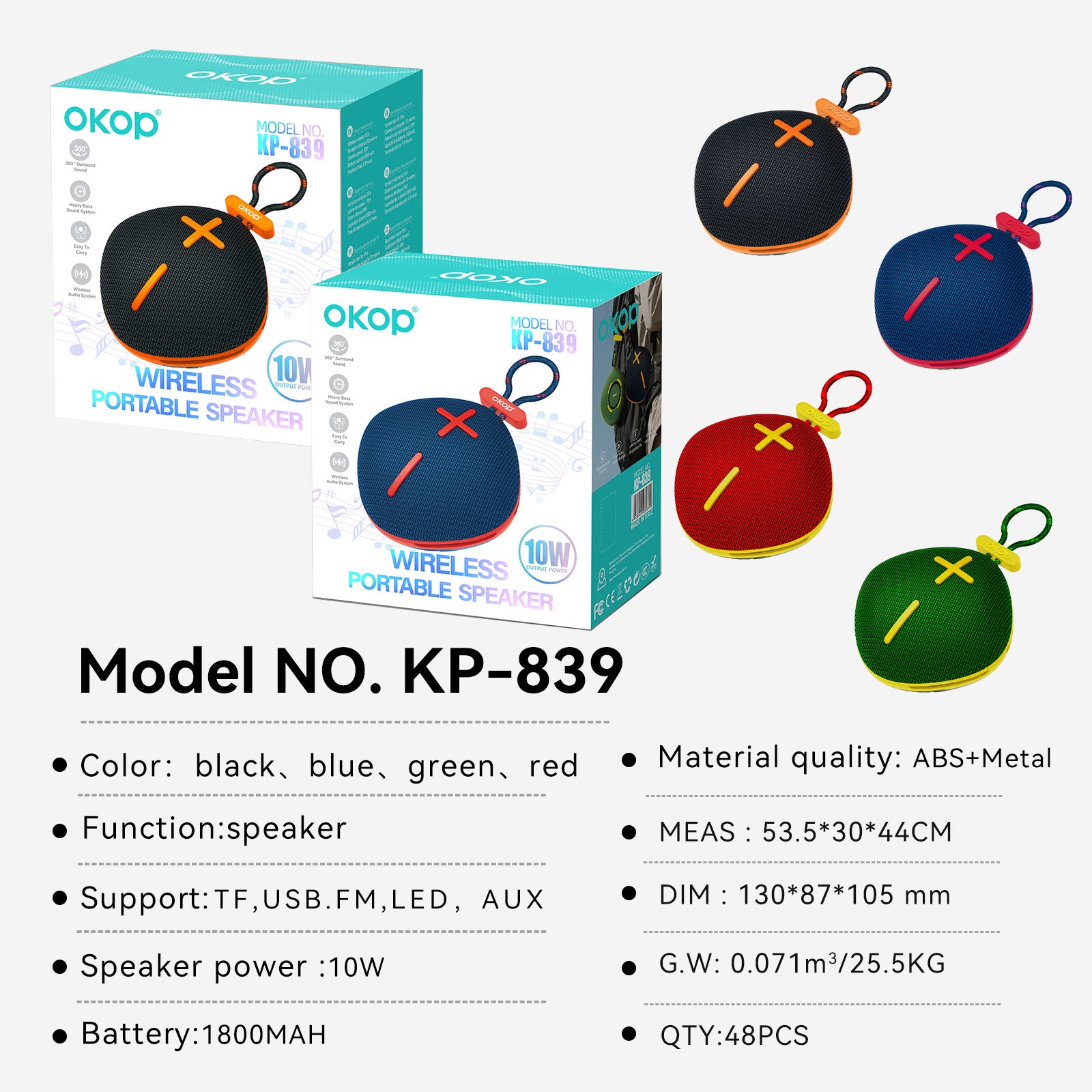 KP-839 Portable Bluetooth Speaker Factory Direct Super Heavy Bass Outdoor Lanyard Long Bat