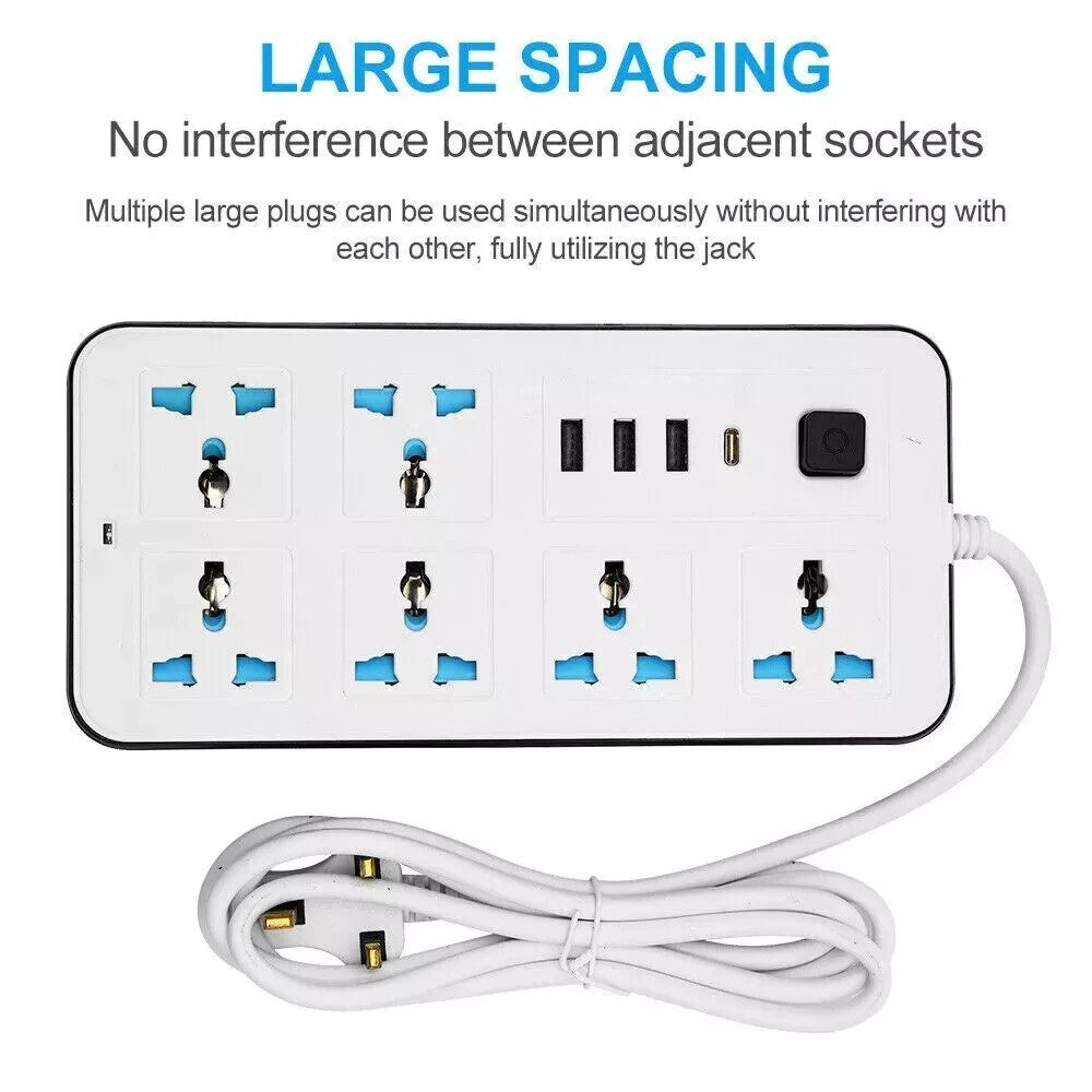 Extension câble câble électrique secteur alimentation 6 Gang 3 USB 1 prise de port de type C