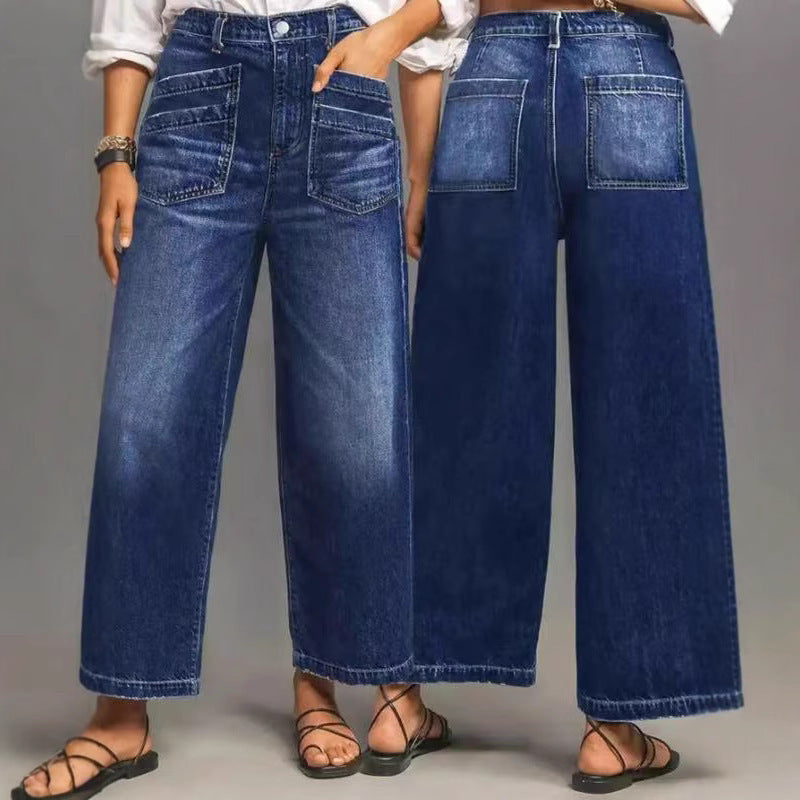 Women's Retro Loose-Fit Wide-Leg Denim Jeans