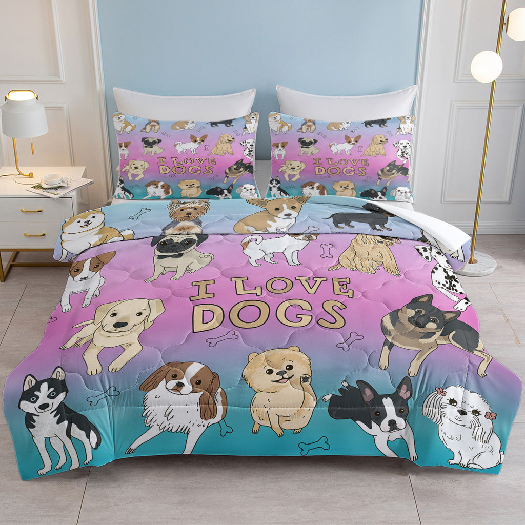 Dog Bone Print Comforter Set Puppy Bedding Set pour les enfants filles garçons aquarelle Bed Set chien