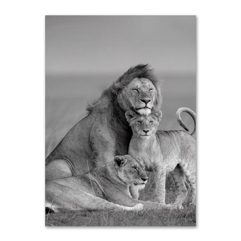 Affiche de la famille Lion noir et blanc