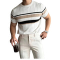 Couleur-Block rayés hommes tricoté manches courtes supérieur casual