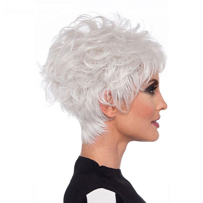 White Chemical Fibre Haute Température Perruque en soie Tête de femme