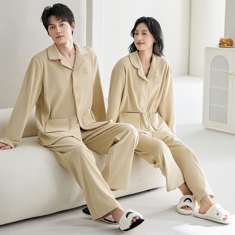 Couples Pyjama AutomneHiver Épaisseur Fleece-lined Fleece Hommes Ensemble