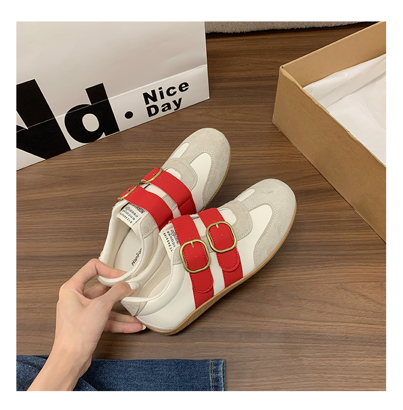 Retro Couleur Bloc Épaisseur Semelle Allemande Trainer Chaussures Femmes Automne Ceinture Boucle Casual Fashion Co