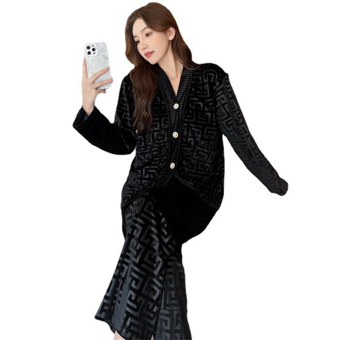 Costume de pyjama pour femmes en velours doré