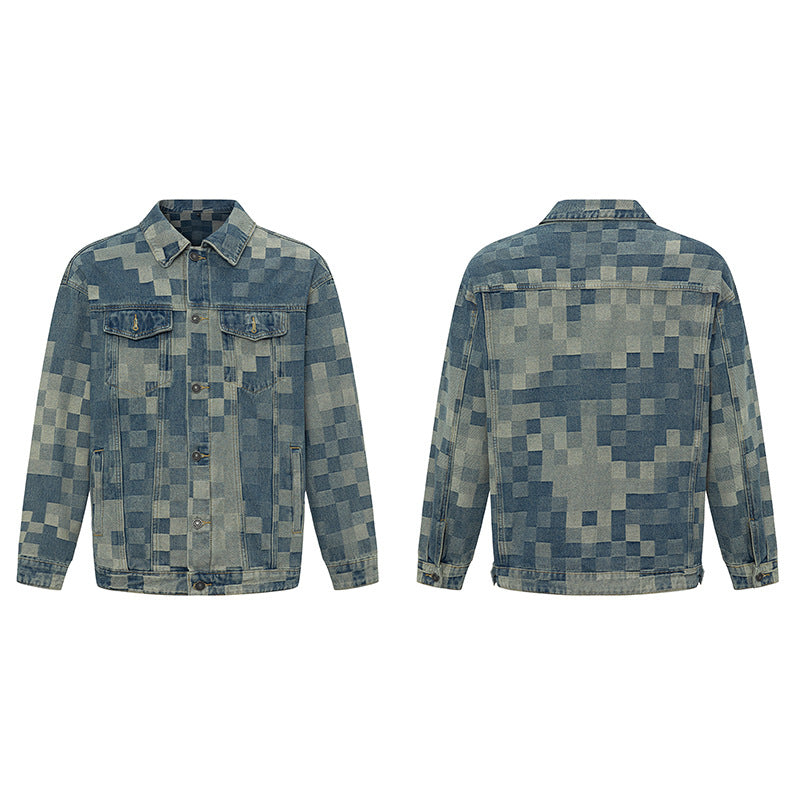 Jeune Denim Court Gown Style coréen Mosaic Denim Veste pour hommes