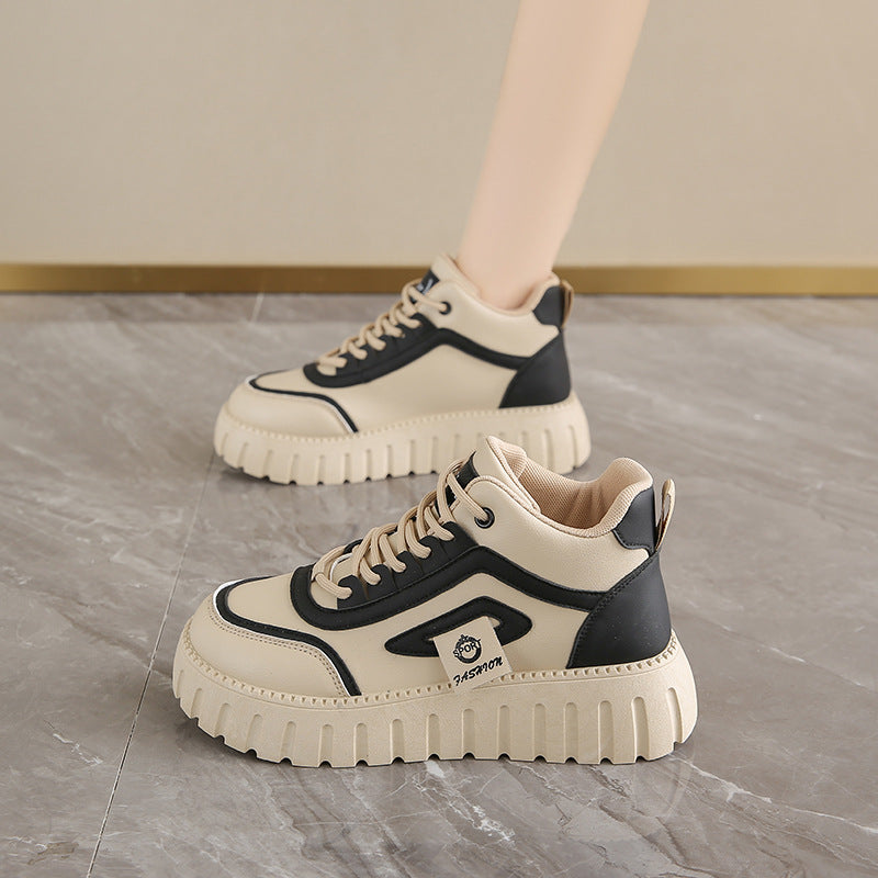 Respirant chaussures blanches haut-top pour femmes Versatile Chunky-soled Athletic-casual Style