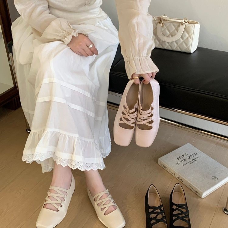 Souple Soled simple chaussure pour femmes article avec jupe Automne Coréen Version Ballet Style Bean F