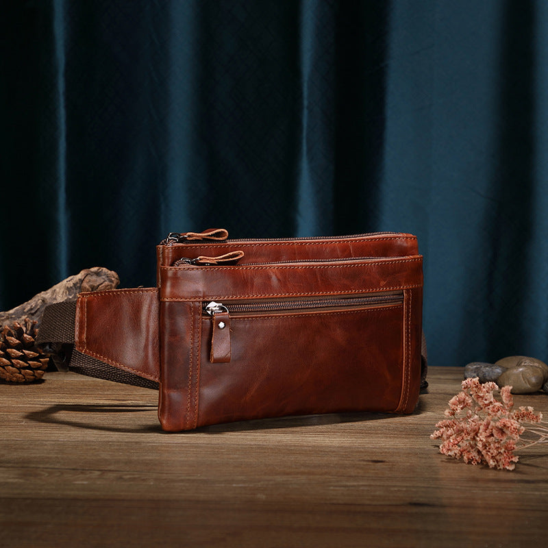 Travail de plein air pour hommes Premier couche Cowhide Grande capacité Waterproof Waist Bag