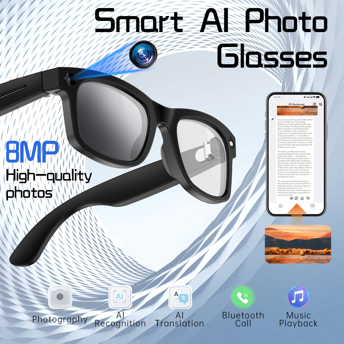 Lunettes de soleil Bluetooth pour la traduction d'appel de musique S2