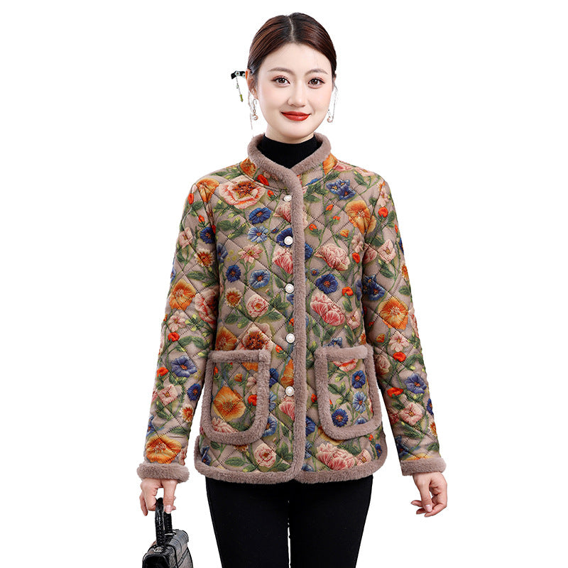 Moms Manteau rembourré en coton à imprimé léopard, doublé de polaire