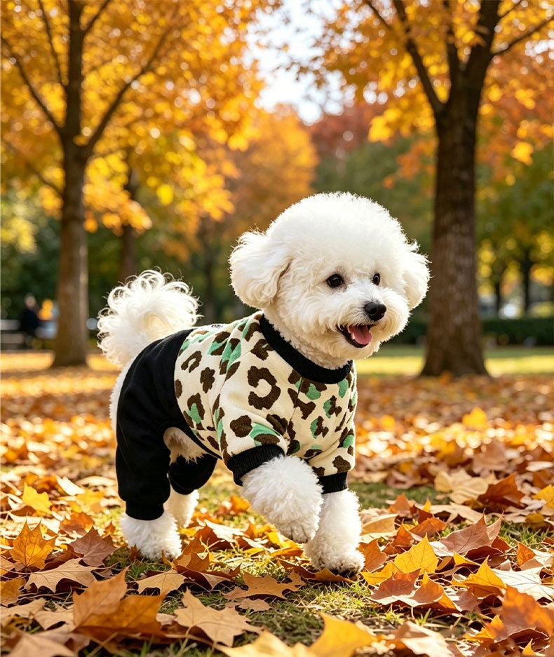 Costume de saut d'hiver chaud Leopard imprimé à quatre pattes épais