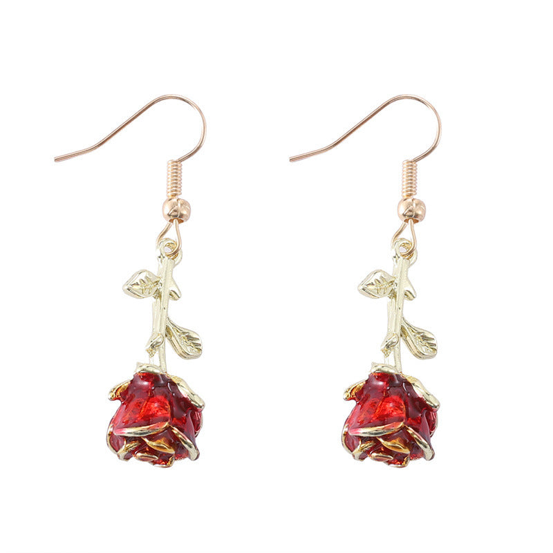Romantique vintage européen et américain Boucles d'oreilles roses tridimensionnelles