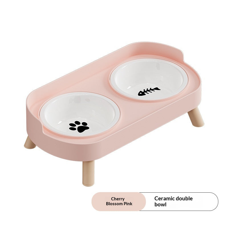 Dual-bowl Spill-proof Water-and-food-in-one Cat Bowl