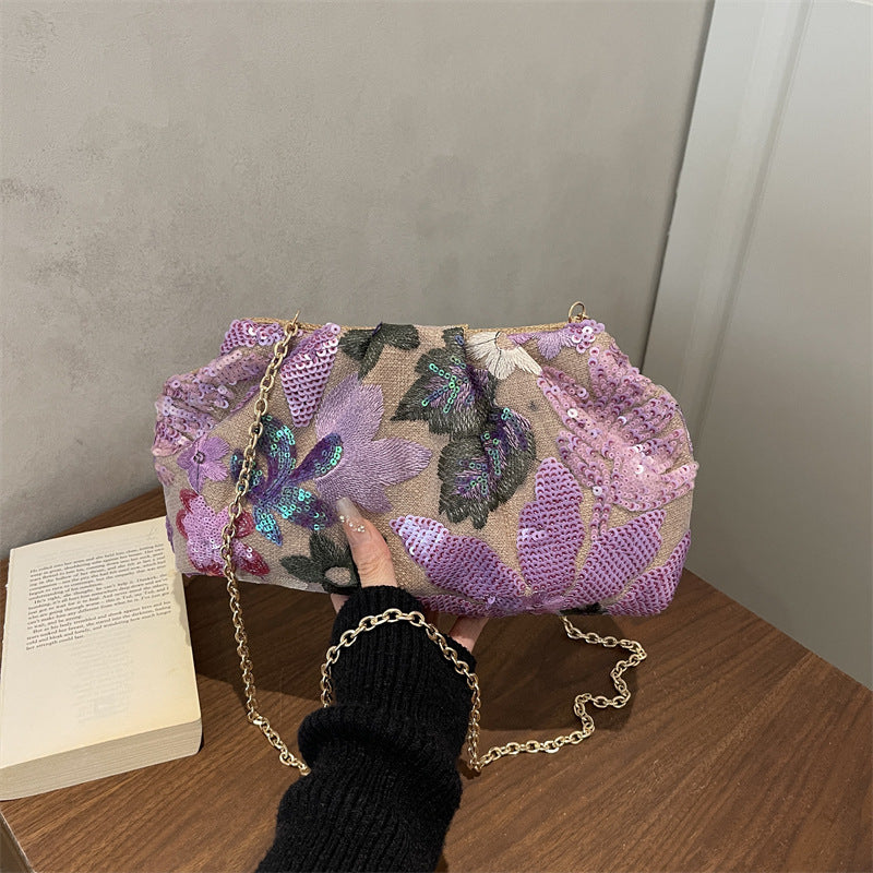 Sac à embrayage de mode brodé chaîne