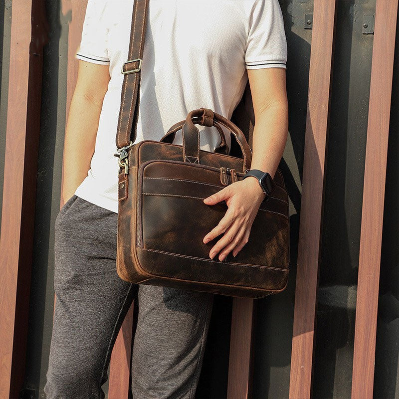 Sac à bandoulière multi-fonctionnel en cuir Crazy Horse Retro