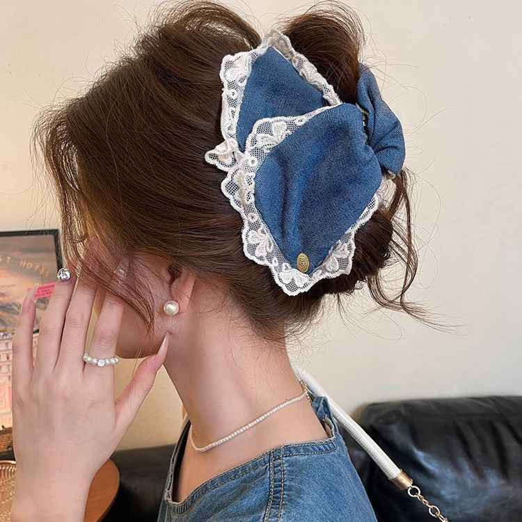 Love Denim Bow Triangle Grip Sense of atmosphere