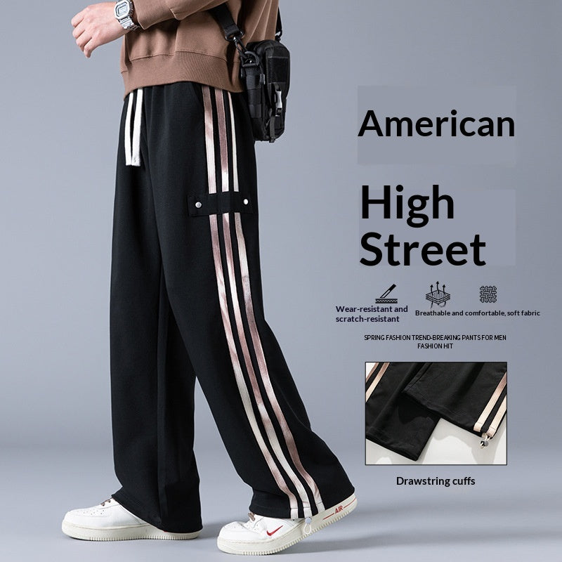Sweatpants à trois rayures pour hommes Spring American High-Street Style Joggers