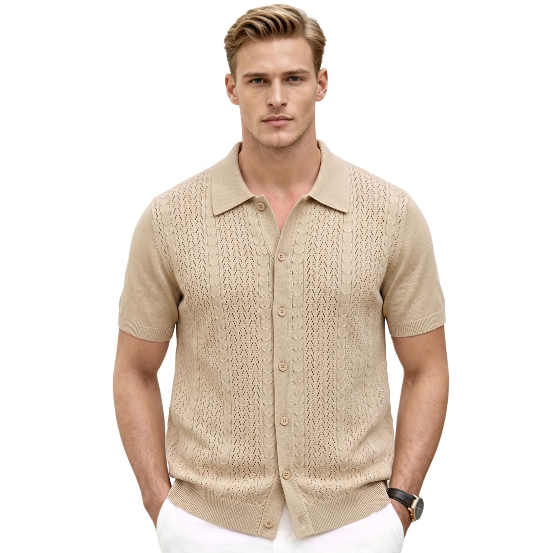 Été Solide-couleur Hollow-out Manche courte maille Top