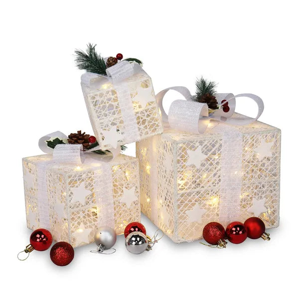 3pcs carré ABS plastique Rack Garden Festive Décoration LED60 lumière chaud blanc coton léger