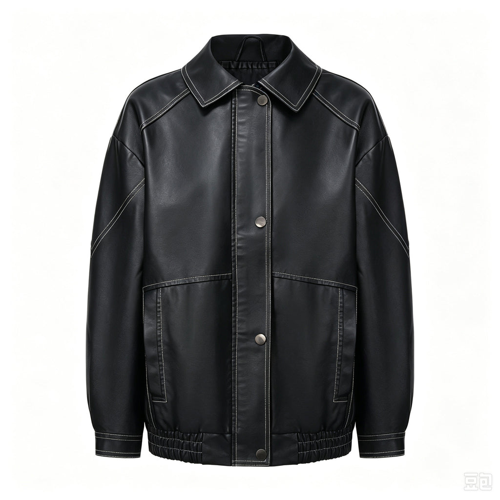 Veste de moto de style surdimensionnée en cuir pour femme Printemps et automne Fashio