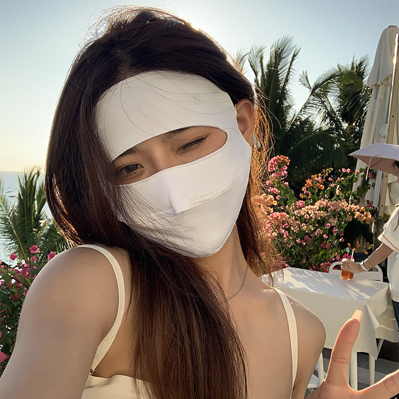 Masque de protection solaire plein visage Protection UV Mode extérieure Revêtement respirant en soie glacée