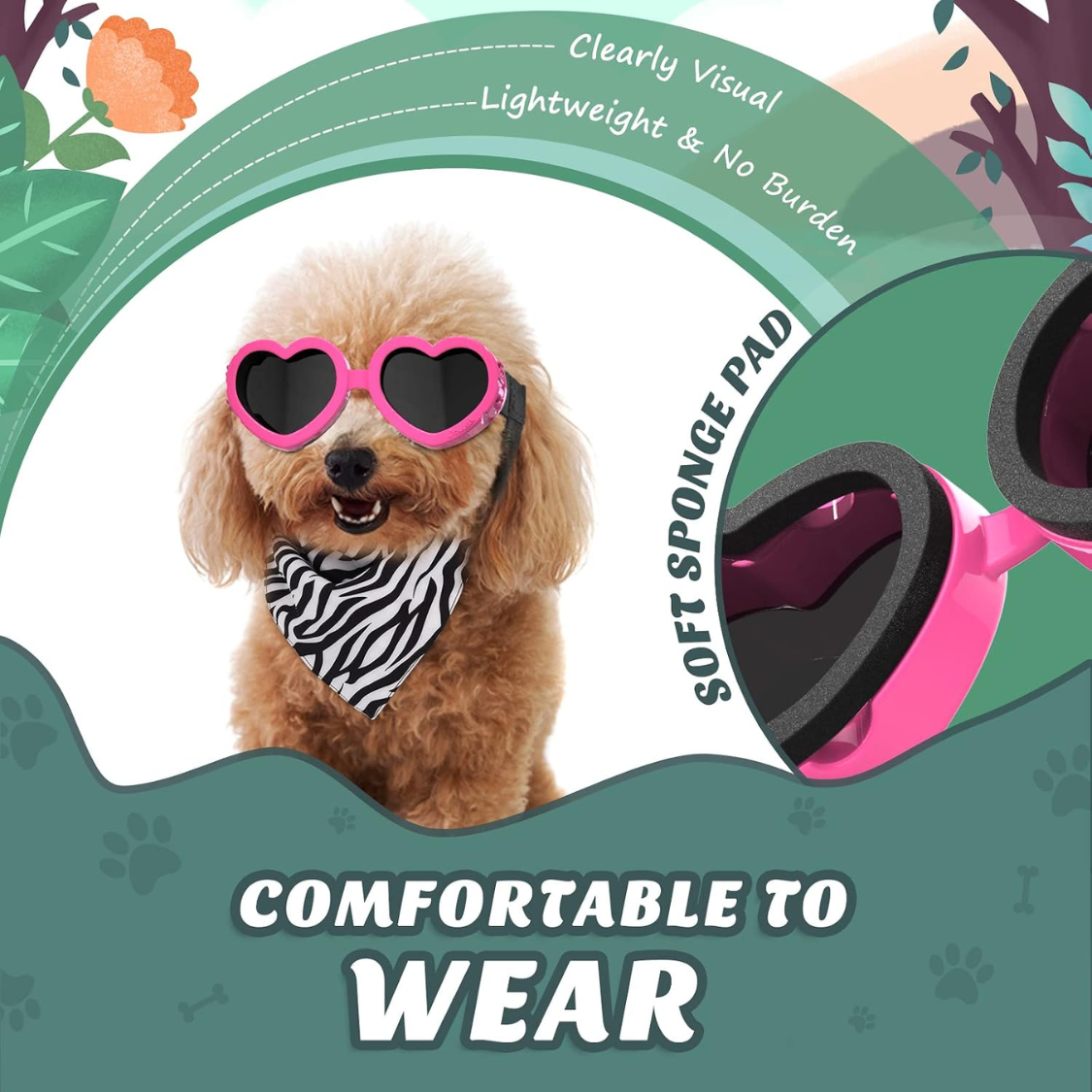 Lunettes de soleil pour chien en forme de cœur, protection UV