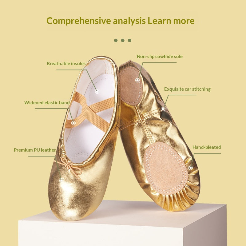 Chaussures de danse d'or et d'argent en cuir PU doux-soled