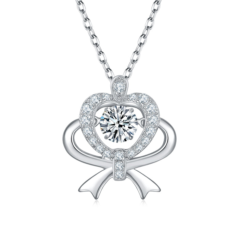 S925 Argent Sterling 0.5ct D Couleur VVS1 Moissanite Coeur Collier pendentif Bow 45cm Platinu