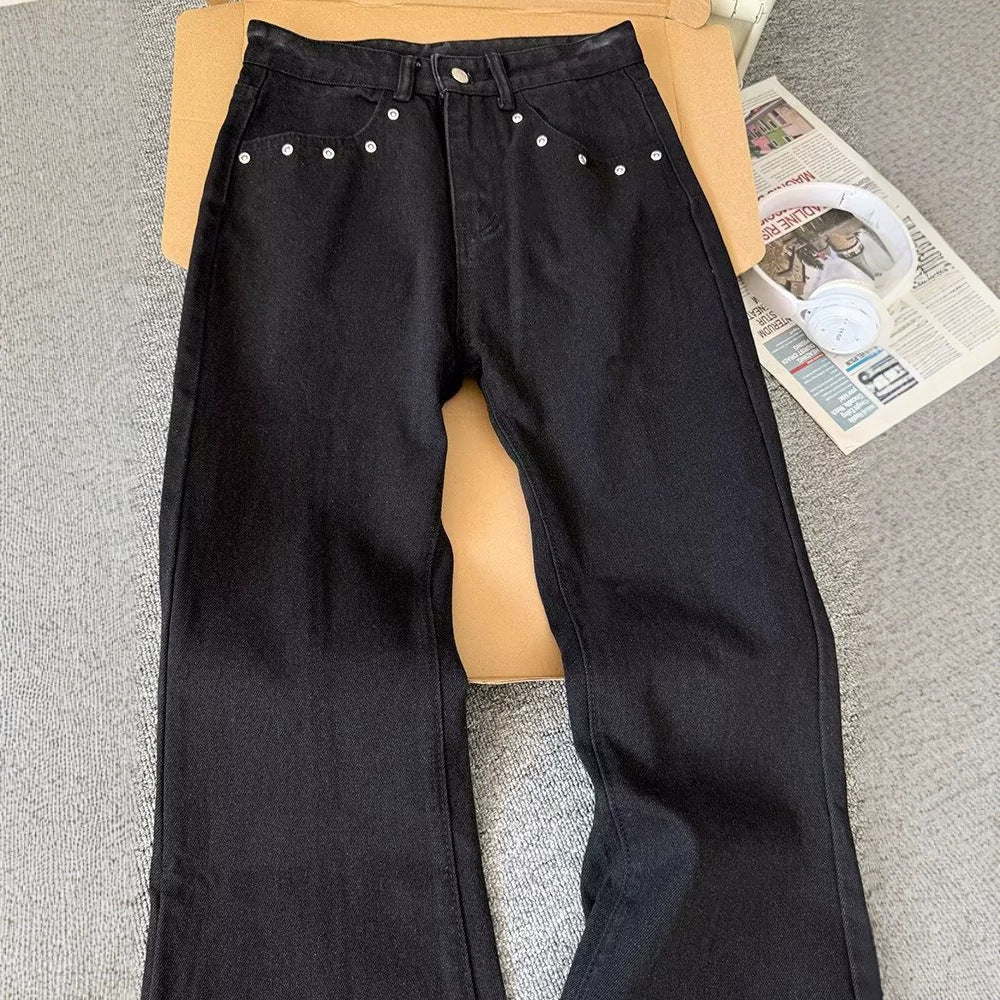 Men's Black Raw-Edged Rivet Jeans