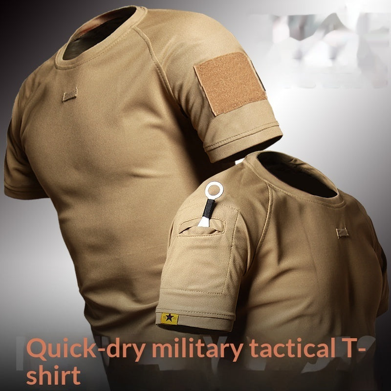 T-shirt noir manches courtes T-shirt pour hommes Entraînement porter Fan militaire Col d'équipage
