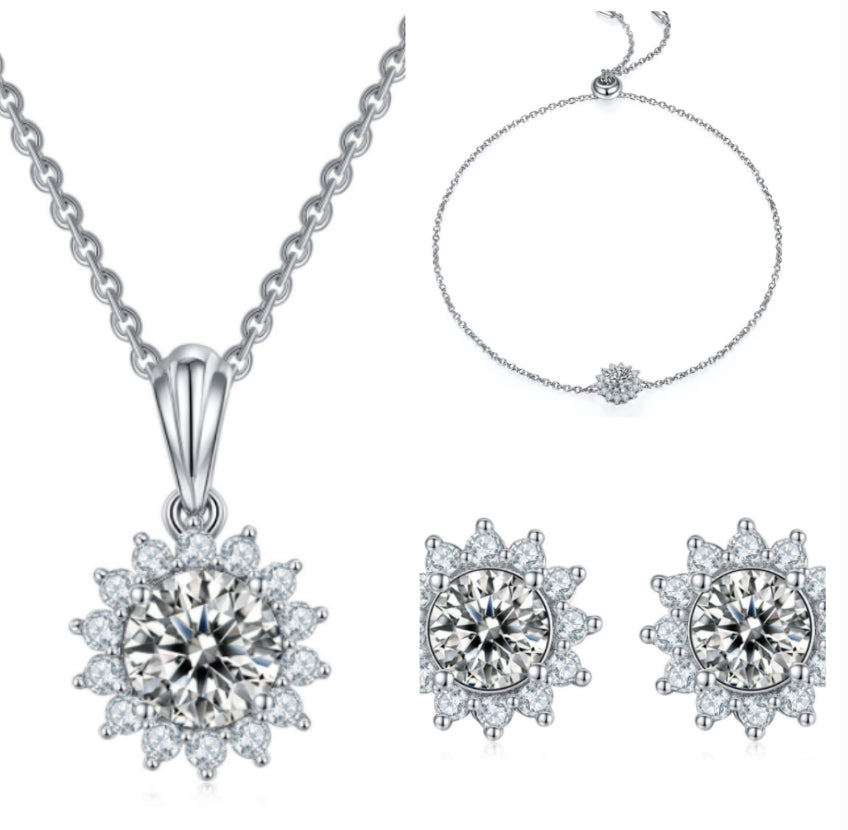 925 Collier en argent Bracelet boucle d'oreille trois pièces