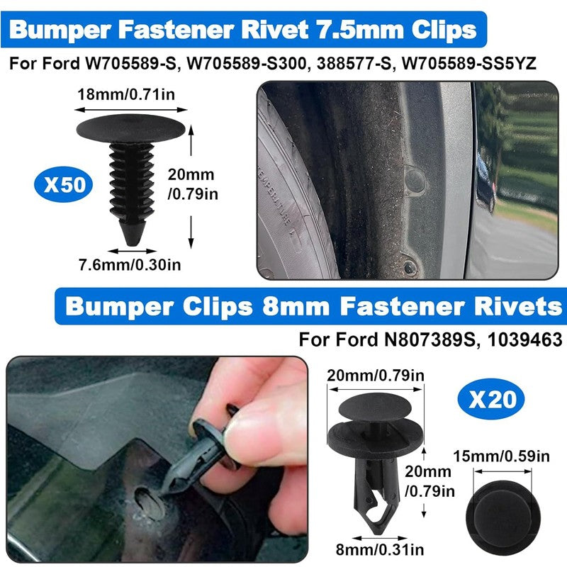 Clips 130Pcs Fit Ford Fiesta Roue Arch Splash Guard Bouclier Bumper Wing Doublure