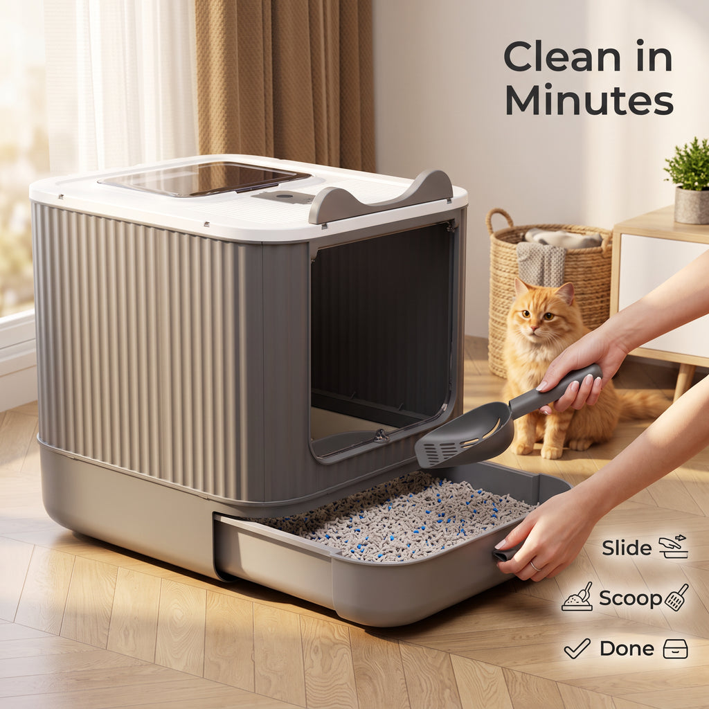 Boîte à litière pour chats fermée avec entrée haut et avant