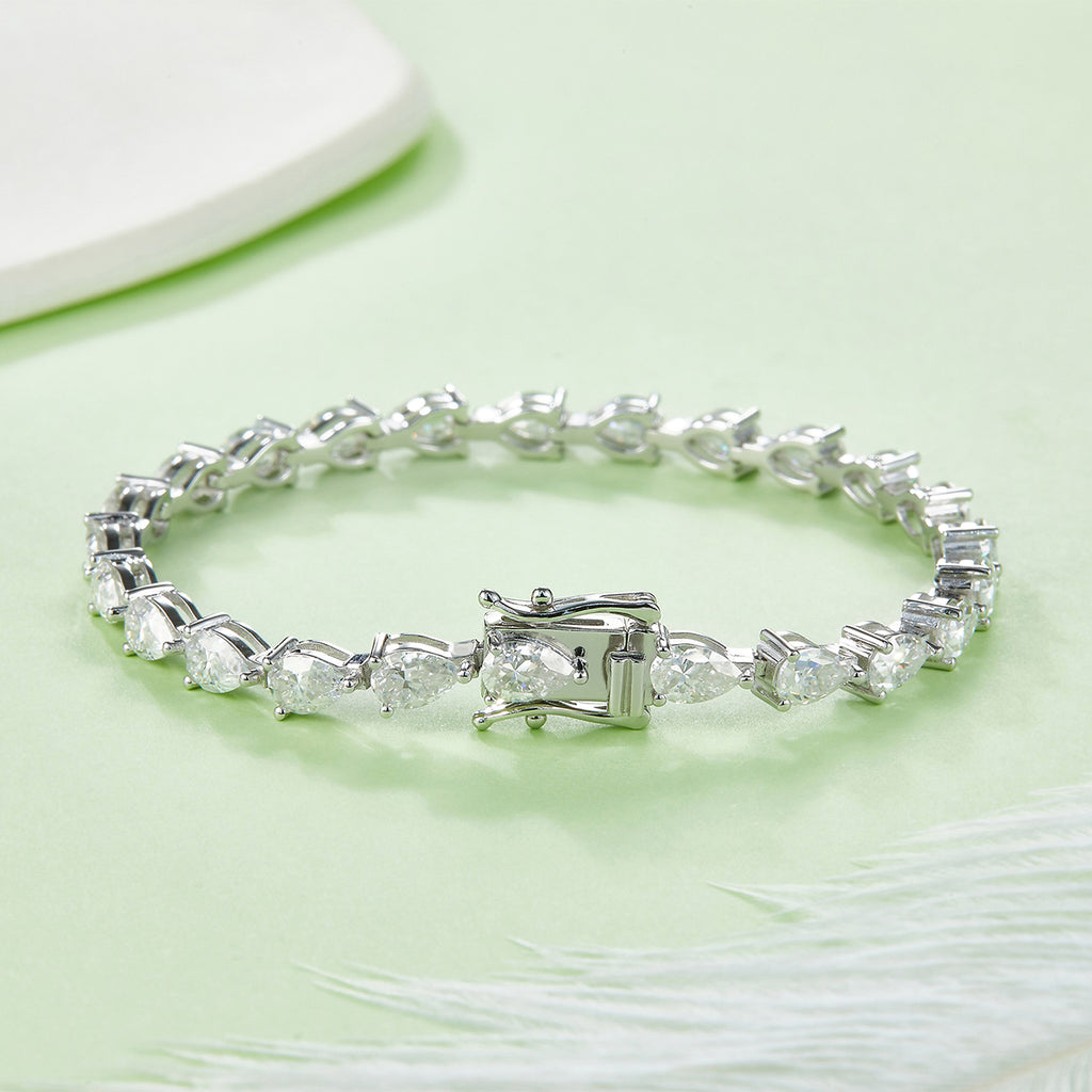S925 Argent Sterling Pear Cut Moissanite Bracelet de tennis 6x4mm D Couleur VVS1 16-18-20cm GRA