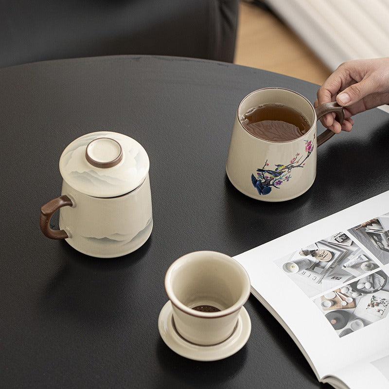 Chine-style grande capacité Ru Kiln Changement de couleur tasse de thé-séparer avec luge et filtre